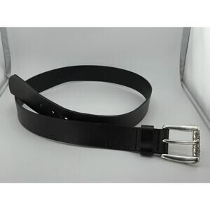 EUC Fossil Mens Genuine Leather Black Medium Belt‎ Silver Buckle w/ Flowers